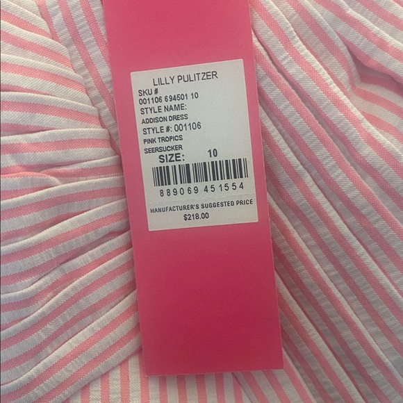 Lilly Pulitzer Addison dress pink tropics seersucker NWT size 10 - Picture 3 of 5
